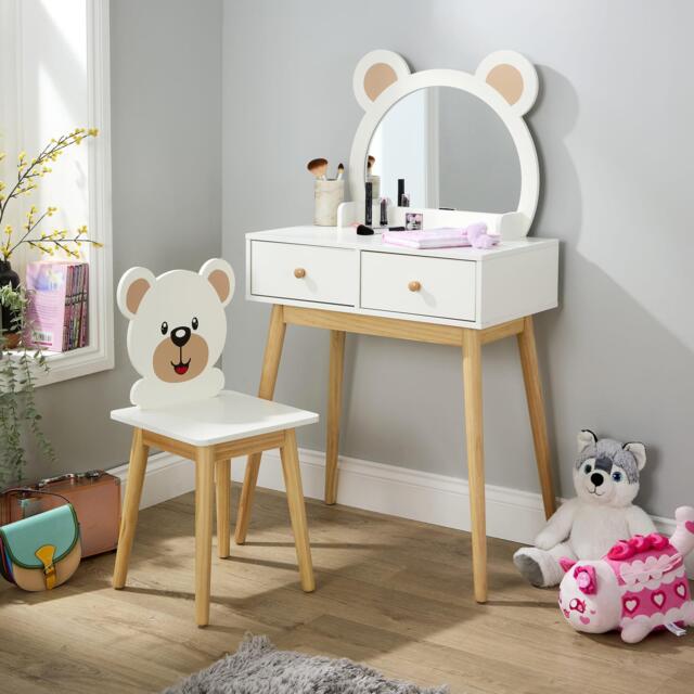 Ted Kids 2 Drawer Dressing Table Set With Built-In Mirror and Stool