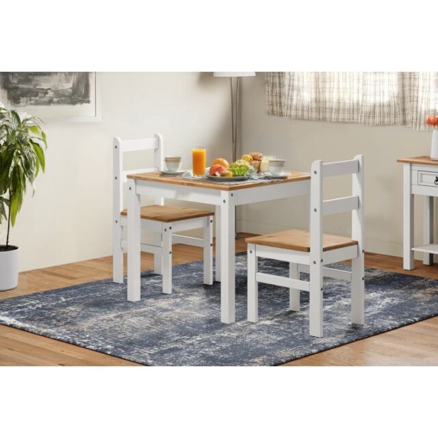 Mercers Furniture Corona White Wax Rio Dining Set Table and 2 Chairs Small Square Solid Wood Mexican Pine Wooden Kitchen