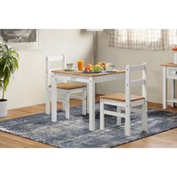 Corona White Wax Rio Dining Set Table and 2 Chairs Small Square Solid Wood Pine Wooden Kitchen