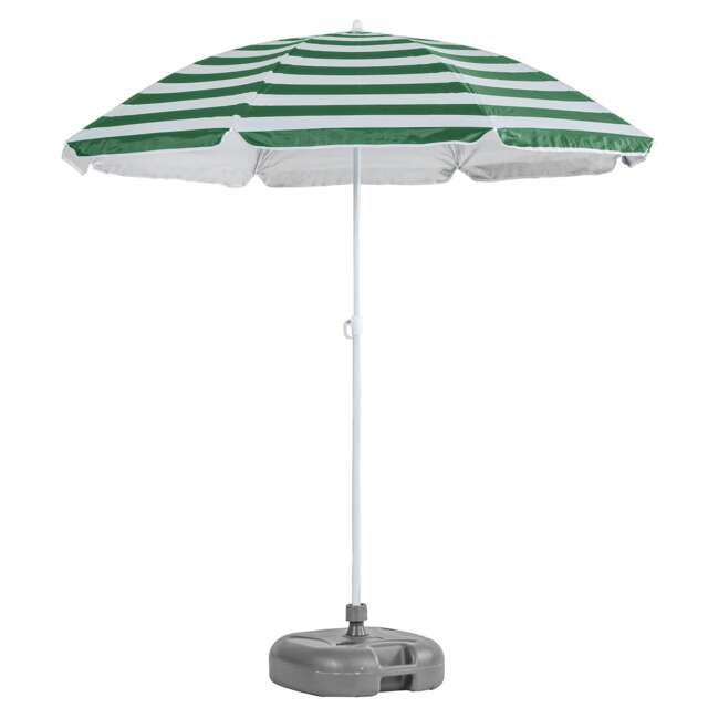 Harbour Housewares Metal Beach Parasol with Grey Base - 1.8m - Green Stripe