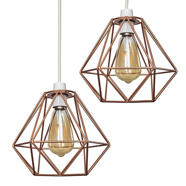ValueLights Diablo Pair Copper Metal Cage Ceiling Shades and Bulbs