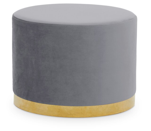Interiors by Premier Grey and Gold Round Footstool, Velvet Ottoman Footstool with Gold Base, Pouffe Footstool for Home Grey