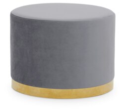 Orsina Grey and Gold Round Footstool, Velvet Ottoman Footstool with Gold Base, Pouffe Footstool for Home
