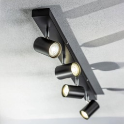 CGC VENETO Black 4-Head GU10 Adjustable Ceiling and Wall Spotlight Bar Black Black height: 12 cm, width: 90 cm, cylinder width: 5.3 cm