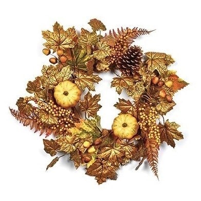 Premier Artificial Door Wreath Autumn Pumpkins and Fir Cones 50cm