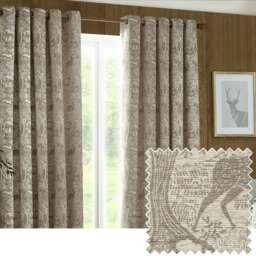furn. Winter Woods Animal Chenille Taupe Eyelet Curtains (W)229cm x (D)137cm Multi