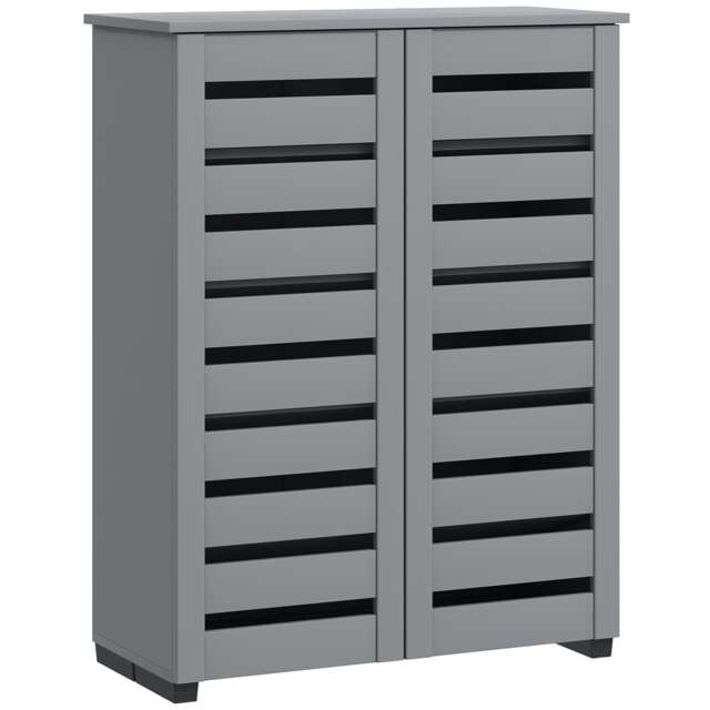 HOMCOM Shoe Storage Cabinet with Slatted Doors for 15 Pairs of Shoes Grey