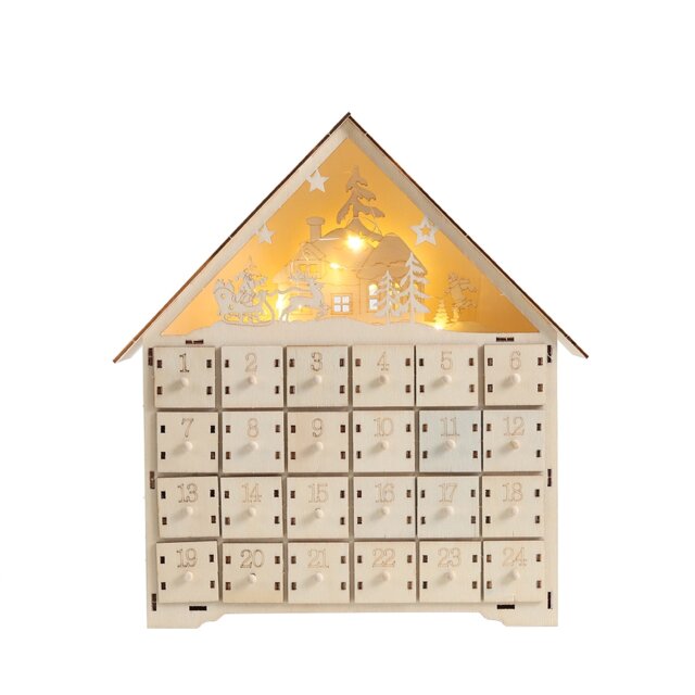 Living and Home Wooden Christmas Advent Calendar with LED Light