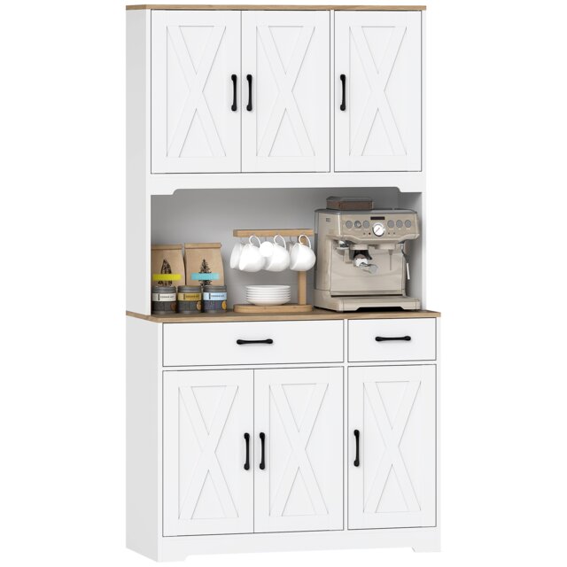 HOMCOM 175cm Tall Kitchen Pantry, Kitchen Cabinet w/ Drawers, Shelves, White White White 94W x 39.5D x 175.2H cm