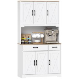 HOMCOM 175cm Tall Kitchen Pantry, Kitchen Cabinet w/ Drawers, Shelves, White White White 94W x 39.5D x 175.2H cm