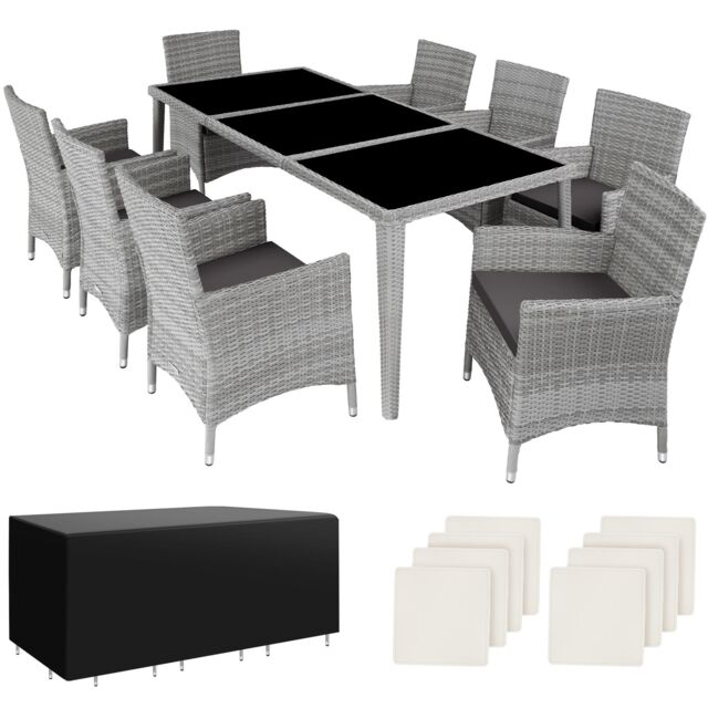 Garden Table and Chairs Menorca - 8 armchairs, dining table, protective cover Grey light grey 59 x 57 x 86 cm 1