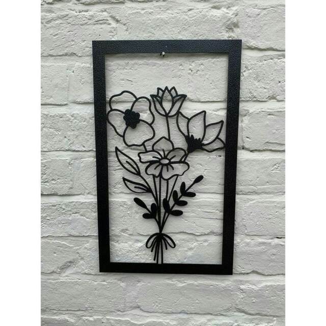 Framed Bouquet Garden Wall Art - W30 x H50 cm - Black