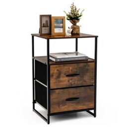 COSTWAY Industrial 2 Drawer Storage Cabinet Removable Fabric Drawers Dresser Organizer