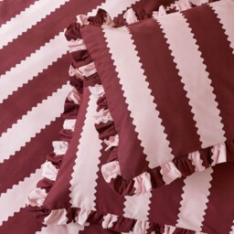 Furn Birdie Stripe Ruffle Pillowcase Pair, Burgundy/Blossom