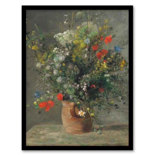 "Wildflowers in a Vase Renoir Vintage Framed Wall Art Print 12X16"""