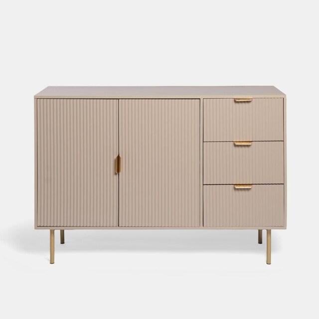 OHS Ribbed Sideboard Table Modern Drawer Shelf Cabinet Storage Bronze Natural