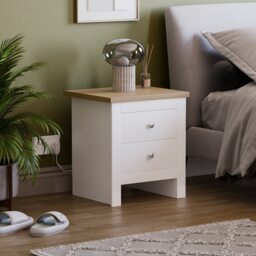 Vida Designs Arlington 2 Drawer Bedside Chest Shaker Style Cabinet Table Nightstand, White & Oak