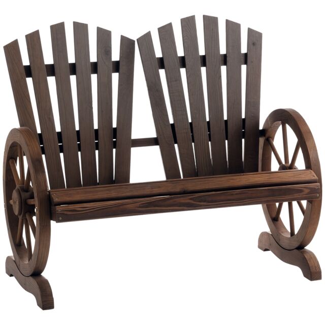 Outsunny 2 Seater Garden Bench w/ Wheel-Shaped Armrests Carbonized Colour Brown