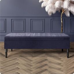 90cm Safar Plain Ottoman Storage Bench -Naples Shoes Bench with Black Turned Wooden Legs - Charcoal Upholstery Footstool Storage