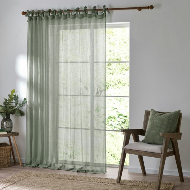 Yard Nimbus Sheer Eucalyptus Tie Top Curtain Panel 290 x 250 cm Multi
