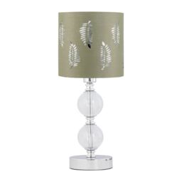 Chrome Two Ball Table Lamp with Sage Green Fern Shade Chrome Green Medium 1