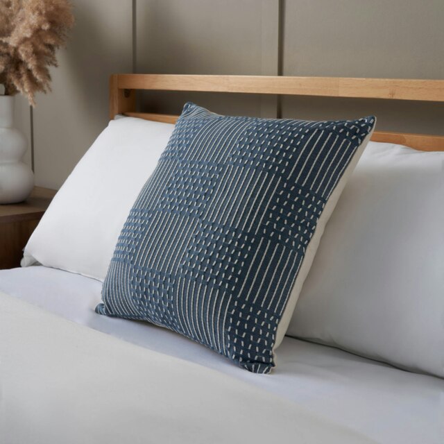 BHS Cross Check Jacquard Cushion, Blue