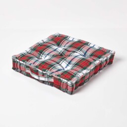 Homescapes Cotton Macduff Tartan Floor Cushion - 40 x 40 cm Red 40 x 40 cm
