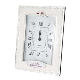 40th Anniversary Clock with Silver Plated Roses and Red Diamantes