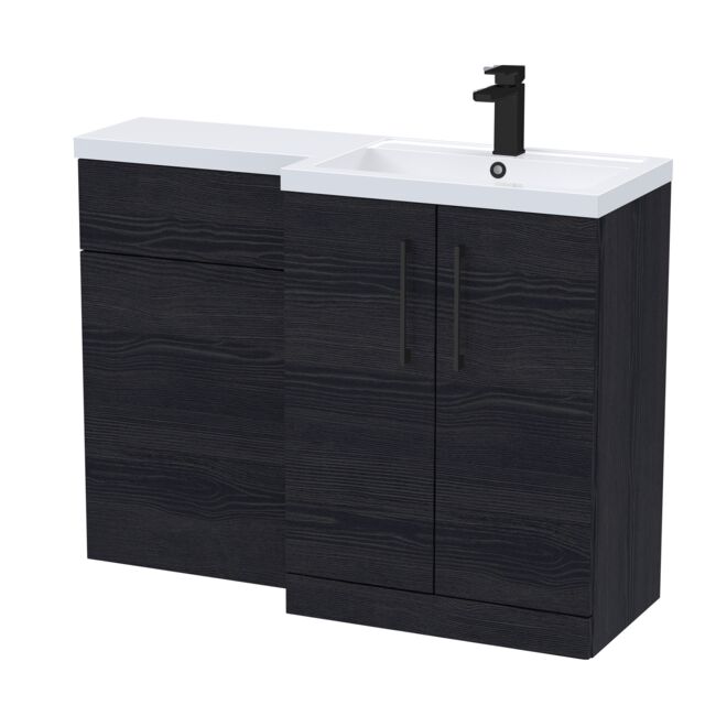 Balterley Right-Hand Bathroom Vanity and WC Unit Combination with Basin, with Handles Black Black Woodgrain