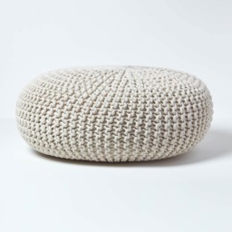 Homescapes Natural Large Round Cotton Knitted Pouffe Footstool Cream 70 x 23 cm