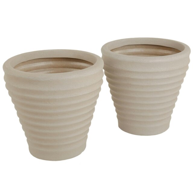 Charles Bentley Pair of Moroccan Round Stone Planters Plant Pots - Dia. 43cm