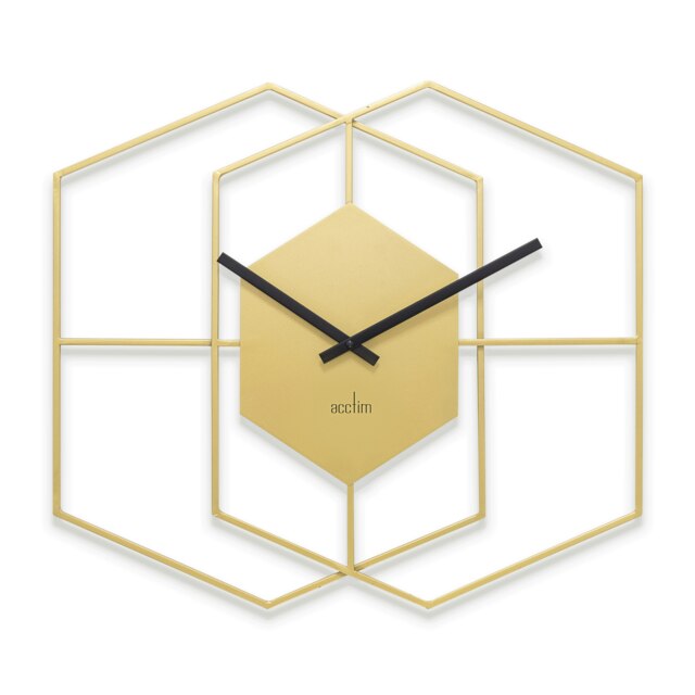 Acctim Addison Large Wall Clock Quartz Hexagonal Geometric Painted Metal Matt Black 55cm Gold One Size