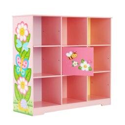 Teamson Kids Magic Garden Kids Wooden Adjustable 3 x 3 Cube Storage Unit, Pink