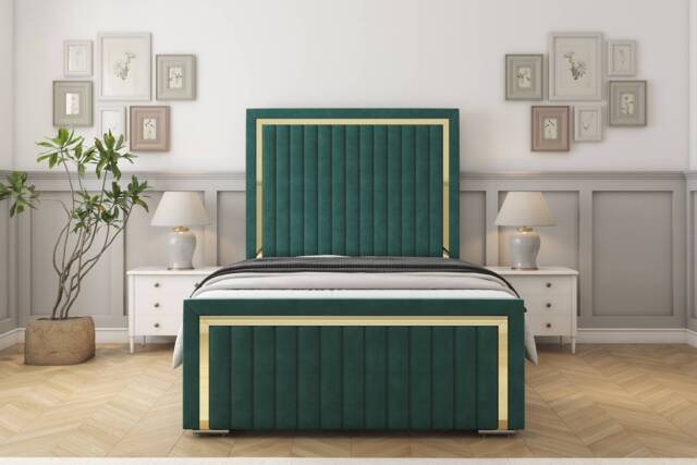 "Sloomy Boston Gold Emerald Plush Bed Frame With 50"" Upholstered Headboard 5' King"