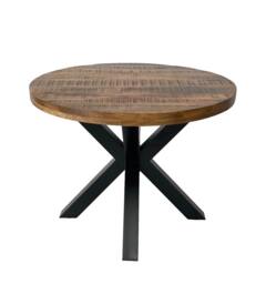 Industrial Round X Leg Dining Table - FLAT PACK LEGS - Mango Wood/Iron - L170 x W170 x H76 cm - PP Sawn Finish - Assembly Required Brown