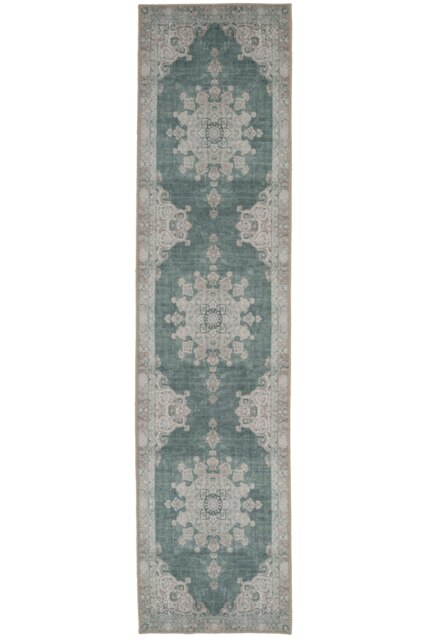 KUKOON Green Vintage Medallion Non Slip Washable Low Pile Runner Rug 60cm x 240cm Green