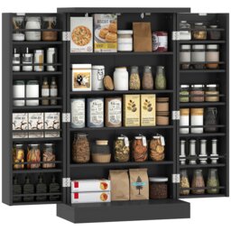 HOMCOM Kitchen Cupboard, 104cm Freestanding Pantry Cabinet, Kitchen Storage Organiser with Double Doors, 5 Tiers, 12 Spice Racks and Adjustable Shelves, Black