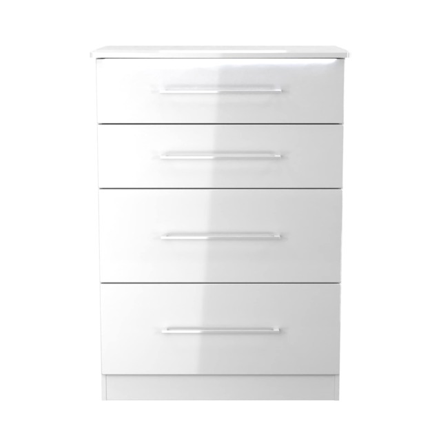 Lyon 4 Drawer Deep Chest of Drawers in White Gloss & White (Ready Assembled) White White Gloss & White