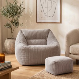 Natalia Large Beanbag and Pouffe Set Corduroy Light Grey Grey Grey XL 2
