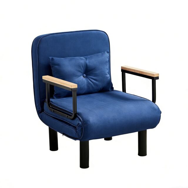 4 in 1 Folding Single Sofa Bed Convertible Lounge Sleeper Chair with Adjustable Backrest and Large Cushion Blue