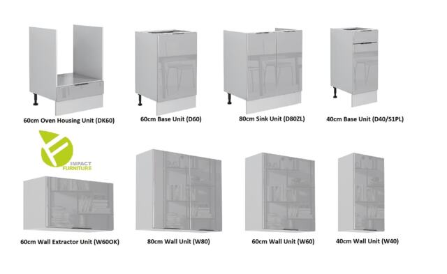 Kitchen Cabinets 8 Units Oven Housing Soft Close Modern Storage 240cm Light Grey Gloss Fitted Kitchen Star