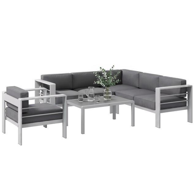 Outsunny 5 PCs Garden Sofa Set w/ Cushions, Aluminium Furniture Sets, Grey