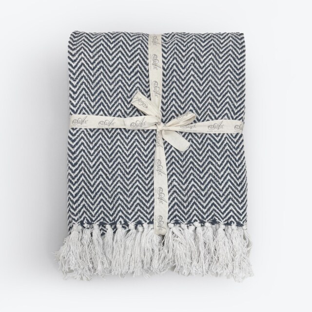 Large Cotton Chevron Herringbone Sofa Throw Blanket - 150 x 200cm Grey Charcoal One Size 1