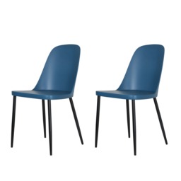 Pair of Aspen Duo Wraparound Plastic Dining Chairs with Black Tapered Metal Legs – Modern Kitchen Blue Blue 1