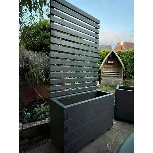 Suffolk Planter and Trellis (Pack of 2) - (Painted Wooden Planter - Choice of Colours Available) - L90 x W40 x H150 cm Black