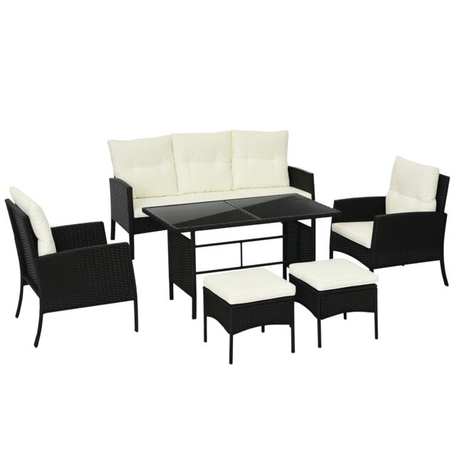 Outsunny 6 Pieces Rattan Garden Furniture Sofa Set with Cushions, Cream