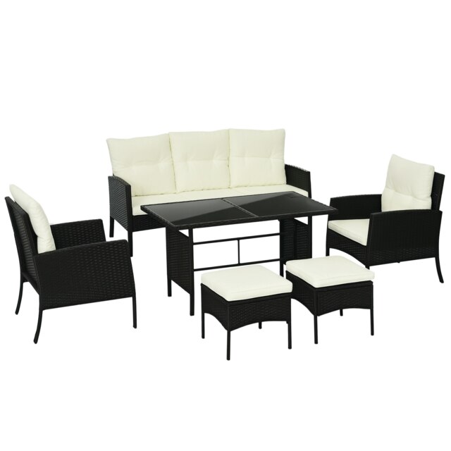 Outsunny 6 Pieces Rattan Garden Furniture Sofa Set, White
