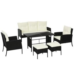 Outsunny 6 Pieces Rattan Garden Furniture Sofa Set with Cushions, Cream