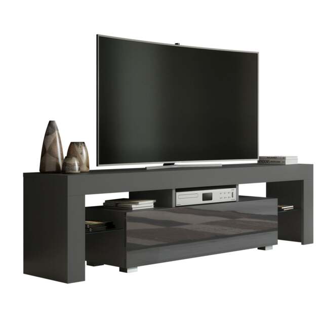 TV Unit TV Stand Cabinet Grey Gloss Sideboard Media Console Storage Unit 160cm
