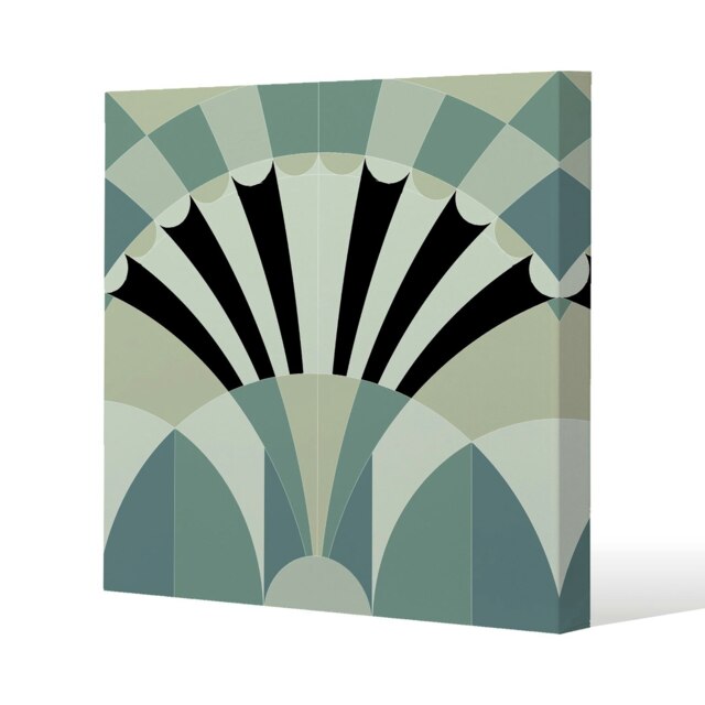 Green Geo Arches (Canvas Print) Cream